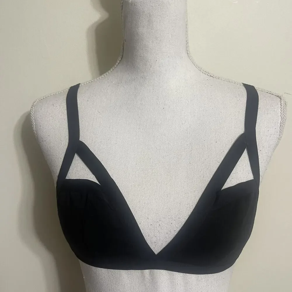 1 Sexy Bra Cross Lines Sexy Strappy Back Lightweight Lingerie No Pad MEDIU Black